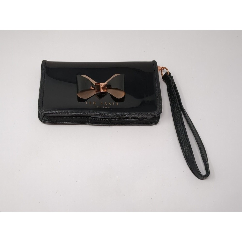 Ted Baker Bow Vinyl Patent Leather Black Purse Wallet VTG - Picture 2 of 8